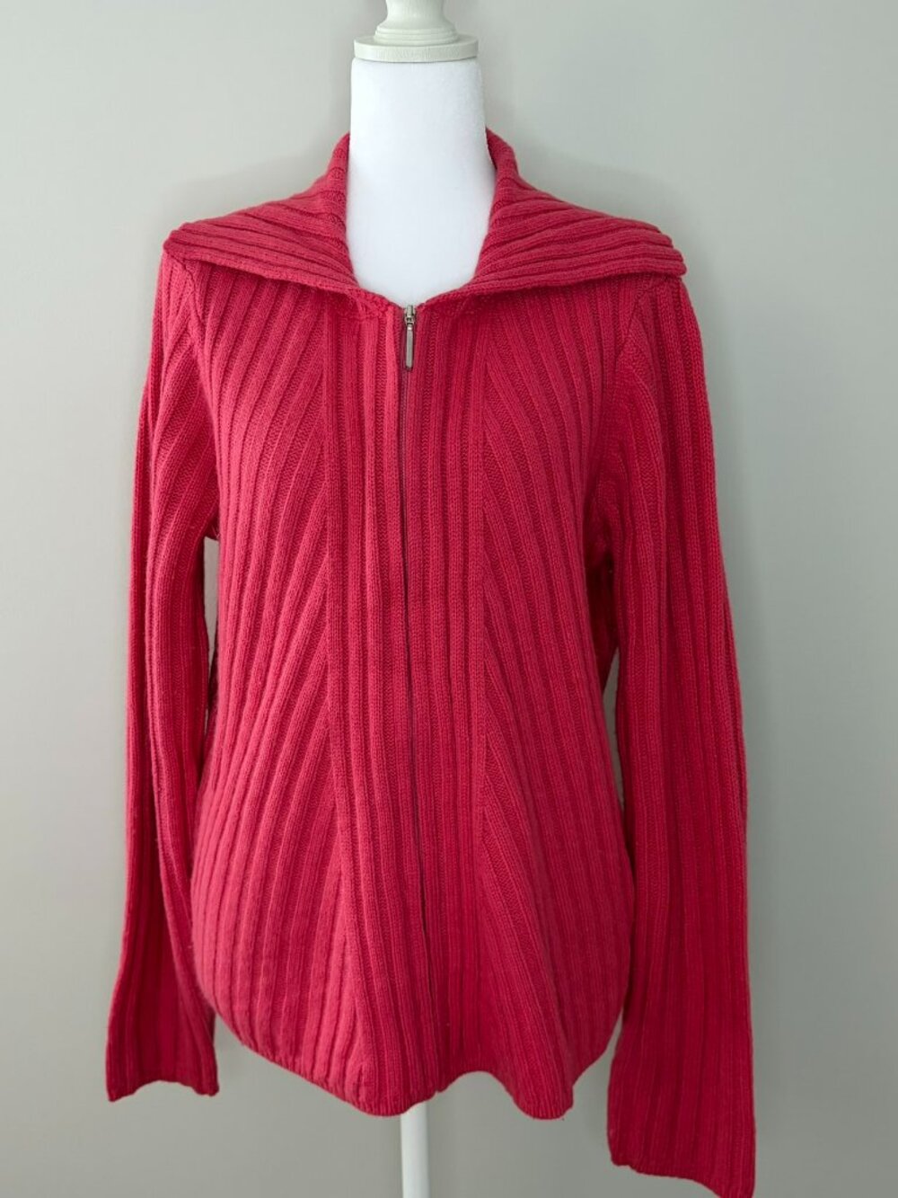 Vintage Liz Claiborne Magenta Angora Blend Zip Cardigan Sweater Large